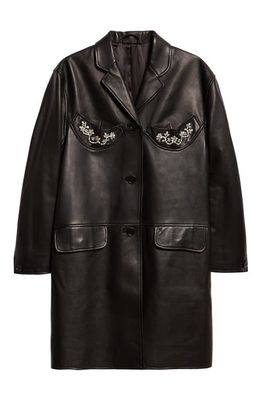 Simone Rocha Cup Detail Crystal & Faux Pearl Embellished Car Coat in Black/Pearl/Clear