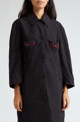 Simone Rocha Cup Detail Crystal Embellished Car Coat in Black/Blood Red