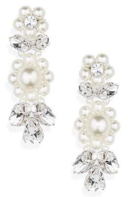 Simone Rocha Daisy Leaf Imitation Pearl & Crystal Drop Earrings in Pearl/Clear