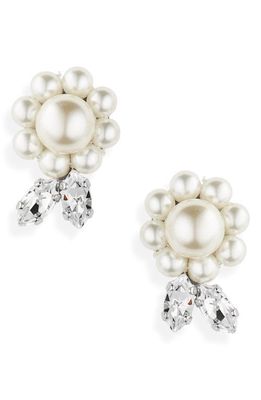 Simone Rocha Daisy Leaf Imitation Pearl & Crystal Stud Earrings in Pearl/Clear