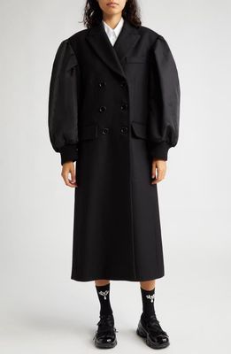 Simone Rocha Double Breasted Virgin Wool Melton & Nylon Bomber Coat in Black/Pearl