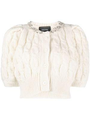 Simone Rocha embellished cropped cable-knit cardigan - Neutrals