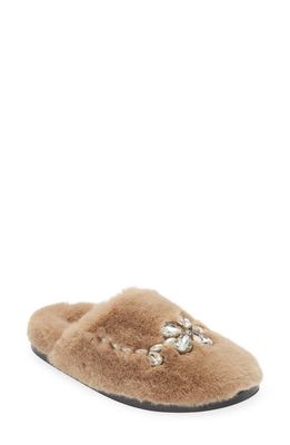 Simone Rocha Embellished Faux Fur Slipper in Natural/Pearl/Clear