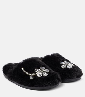 Simone Rocha Embellished faux shearling slippers