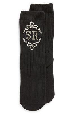 Simone Rocha Embellished Logo Rib Ankle Socks in Black/Pearl/Crystal