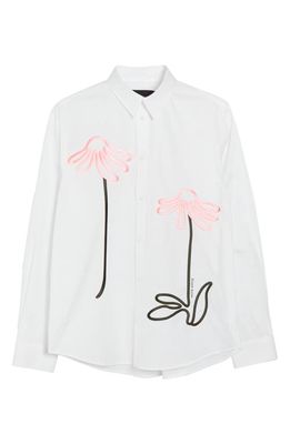 Simone Rocha Embroidered Flower Classic Fit Cotton Shirt in White/Multi