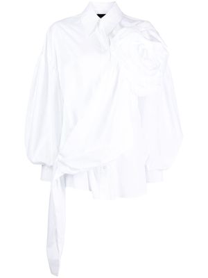 Simone Rocha floral-appliqué draped cotton shirt - White