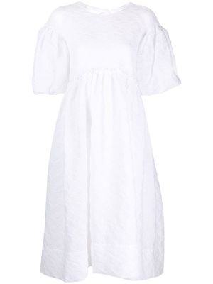 Simone Rocha floral-embossed puff-sleeved dress - White