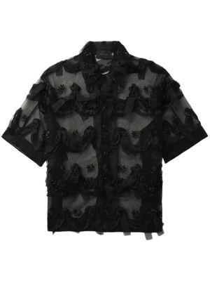 Simone Rocha floral-embroidered tulle shirt - Black