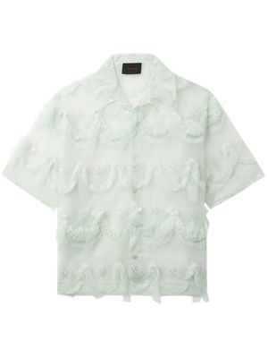 Simone Rocha floral-embroidered tulle shirt - Green