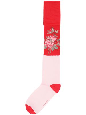 Simone Rocha floral jacquard panelled socks - Red