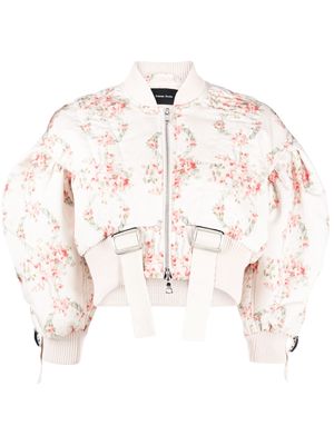Simone Rocha floral-print cropped bomber jacket - Neutrals