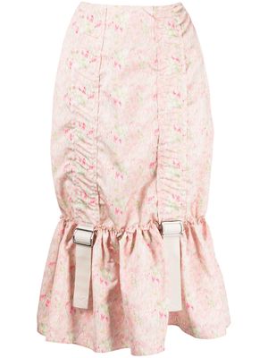 Simone Rocha floral-print gathered-detail skirt - Pink
