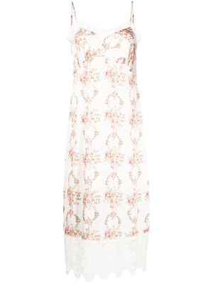 Simone Rocha floral-print lace-trim midi dress - White