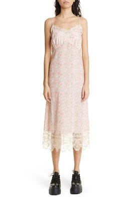 Simone Rocha Floral Print Lace Trim Slip Dress in Rosebud