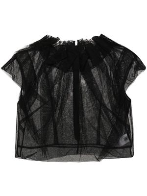 Simone Rocha gathered-neckline tulle blouse - Black