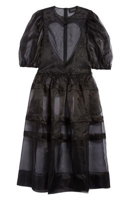 Simone Rocha Heart Cutout Sheer Tiered Organza Midi Dress in Black