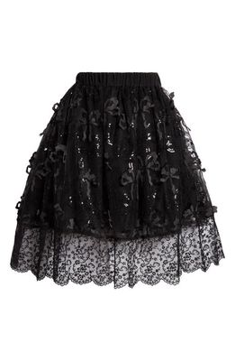 Simone Rocha Lace Trim Sequin Tulle Skirt in Black/Black