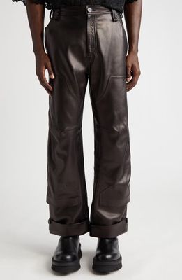 Simone Rocha Lambskin Leather Workwear Trousers in Black