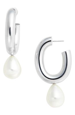 Simone Rocha Large Imitation Pearl Egg Hoop Earrings in Silver/Pearl