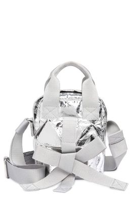 Simone Rocha Mini Classic Bow Metallic Faux Leather Crossbody Bag in Silver