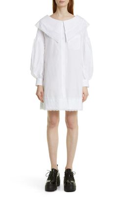 Simone Rocha Open Neck Long Sleeve Cotton Poplin Shirtdress in White/White