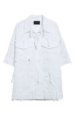 Simone Rocha Oversize Embroidered Ruffle Cotton Button-Up Shirt in White