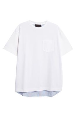 Simone Rocha Patchwork Stripe Pocket T-Shirt in White/Blue Brown Stripe