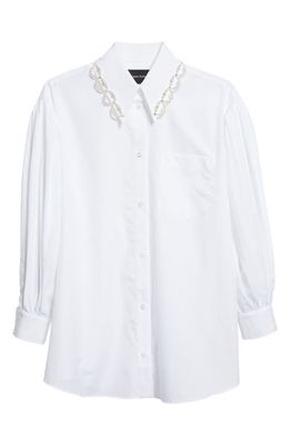 Simone Rocha Pearl Collar Puff Sleeve Button-Up Shirt in White/Pearl/Clear