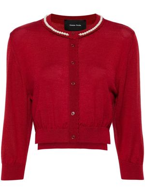 Simone Rocha pearl-embellished cropped cardigan - Red