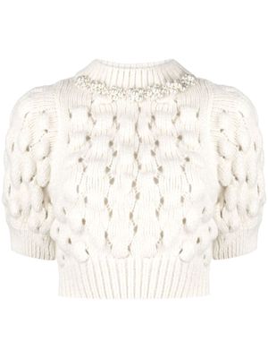 Simone Rocha pearl-embellished cropped jumper - Neutrals