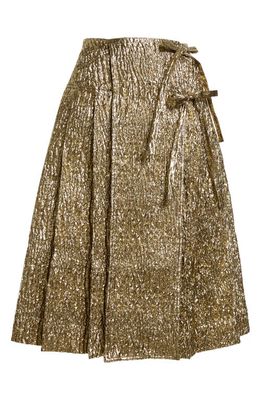 Simone Rocha Pleated Metallic Cloqué Midi Skirt with Ties in Gold