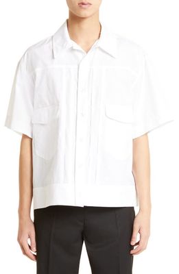 Simone Rocha Pleated Short Sleeve Button-Up Shirt in White