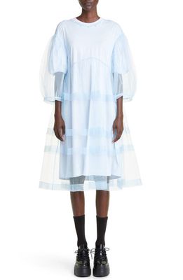 Simone Rocha Puff Sleeve Tiered Tulle Babydoll Dress in Baby Blue/Light Blue