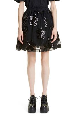 Simone Rocha Sequin Daisy Tulle Tutu Skirt in Black/Black