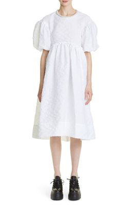 Simone Rocha Signature Puff Sleeve Dress in White/Pearl
