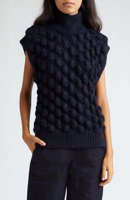 Simone Rocha Sleeveless Cable Knit Turtleneck Sweater in Navy