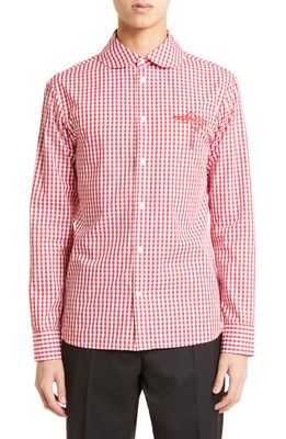 Simone Rocha Slim Fit Embroidered Gingham Check Button-Up Shirt in Red /White