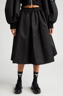Simone Rocha Smocked Waist Taffeta Midi Skirt in Black