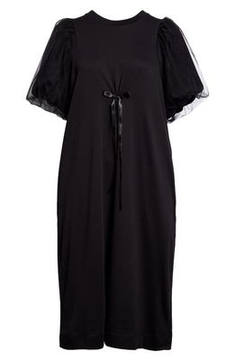 Simone Rocha Tulle Puff Sleeve Shirt Dress in Black/Black
