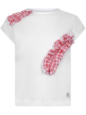 Simonetta check-print ruffle T-shirt - White