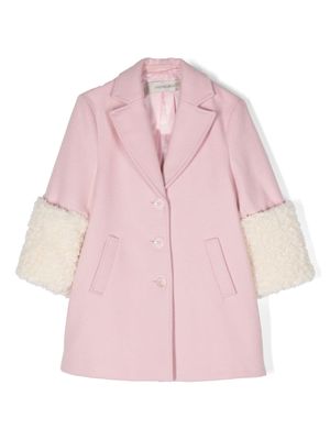 Simonetta faux-shearling trim buttoned coat - Pink