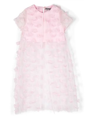 Simonetta floral-appliqué semi-sheer overlay dress - Pink