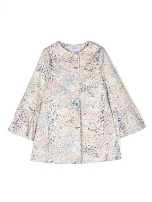 Simonetta floral-print flounce-sleeve coat - Neutrals