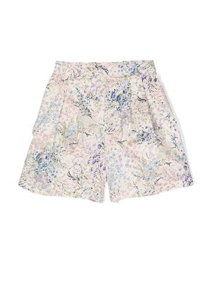 Simonetta floral-print pleated shorts - Neutrals