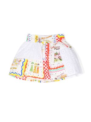 Simonetta graphic-print panelled skirt - White