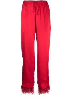 Simonetta Ravizza satin-finish feather-trim trousers - Red