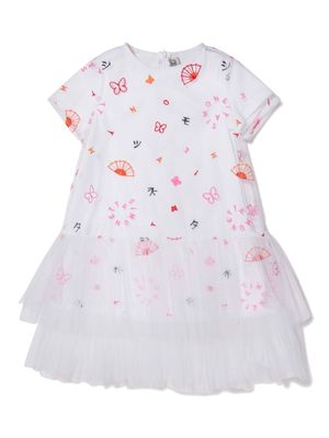 Simonetta ruffle-skirt embroidered dress - White