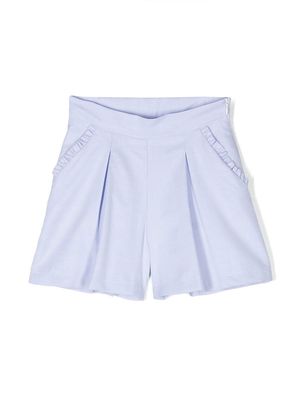 Simonetta ruffle-trim pleated shorts - Blue