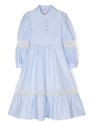 Simonetta striped lace-trim shirtdress - Blue